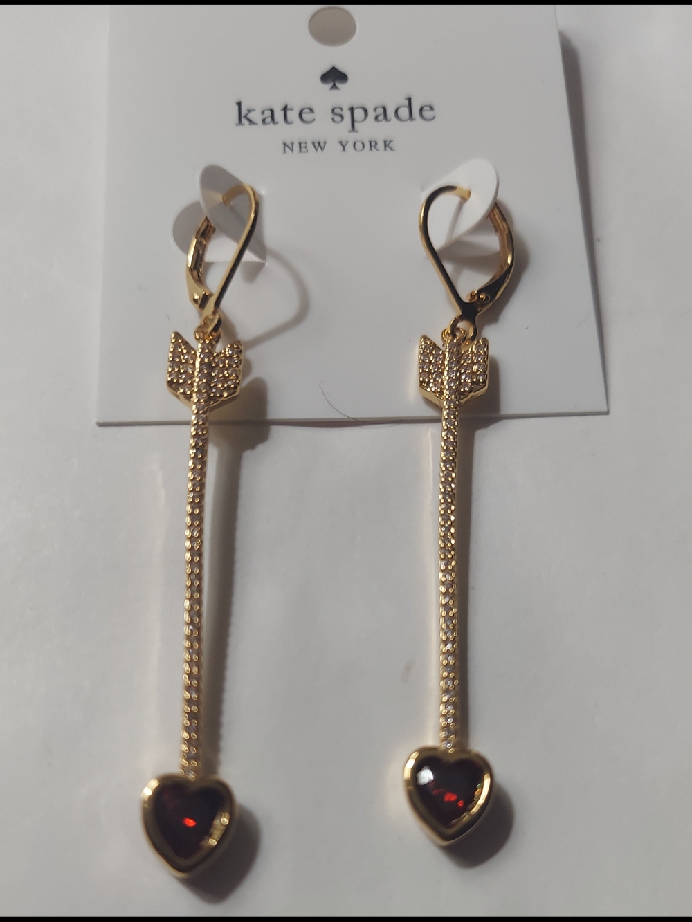 kate spade Gold Arrow Heart Drop Earrings with Red Hearts